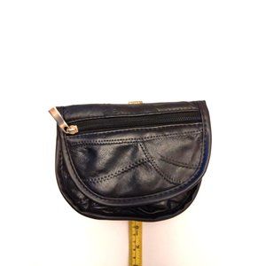 Vintage 80s Patchwork Leather Belt Bag Fanny Pack w/ Belt Loops Hooks for Strap